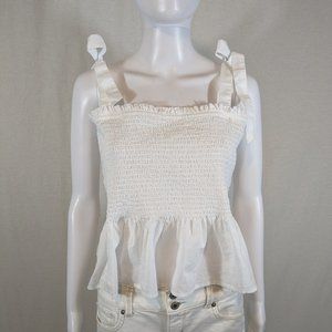 J.Crew White Smocked Tie-Shoulder Tank Top Women's Size L Cotton